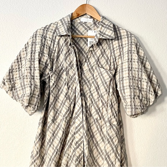 Jonathan Simkhai Crissy Raglan Puff Sleeve Dress Plaid Check Academia Minimalist - Picture 6 of 13